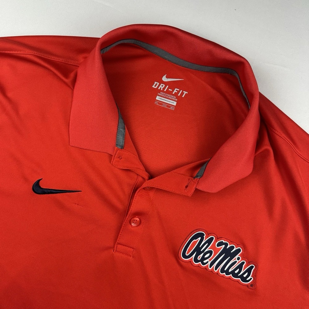 Nike Ole Miss Rebels Polo Shirt Dri-Fit Red Football Short Sleeve Men 3xl‎ XXXL
